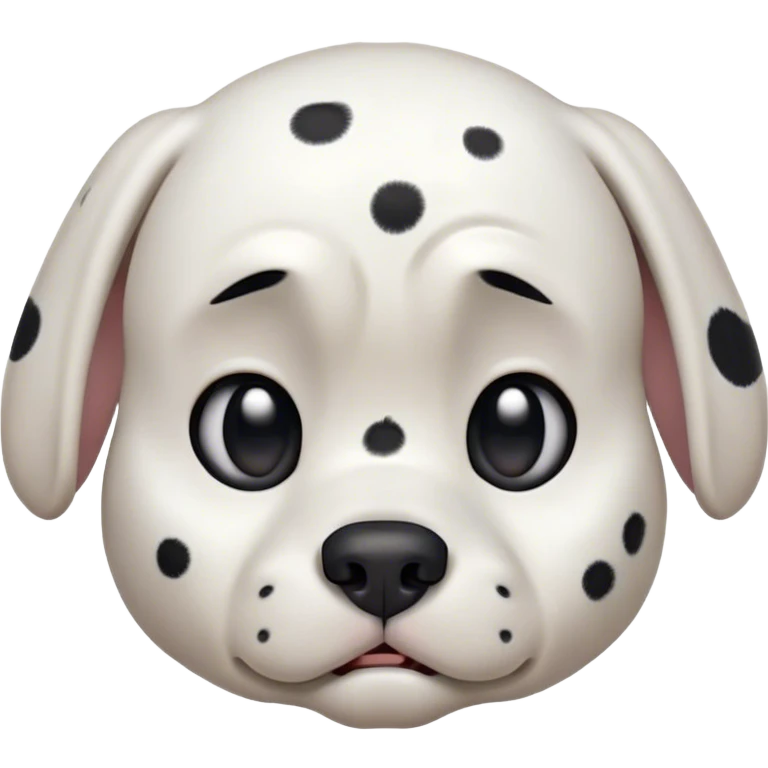 Cinematic Grumpy Dalmatian Portrait Emoji, Head tilted slightly with a deeply unimpressed expression, featuring a glossy white coat with prominent black spots and a furrowed brow, large, droopy dark eyes narrowed into an unamused glare, ears slightly drooping in exasperation, Simplified yet comically expressive features, highly detailed, glowing with a dry, sarcastic glow, high shine, effortlessly judgmental yet dignified, stylized with a touch of cynicism, bright but brooding, soft glowing outline, capturing the essence of an eternally unimpressed yet endearing companion, so lifelike it feels like it could sigh heavily at you in disdain at any moment! emoji