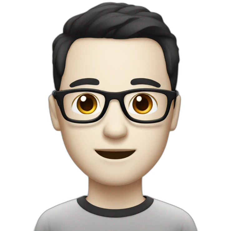 Nerd with glasses and computer, black hair, white skin, sharp jawline emoji