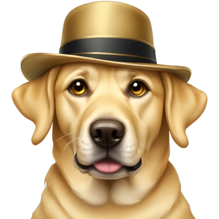 Golden lab dog wearing monocle and fancy hat emoji