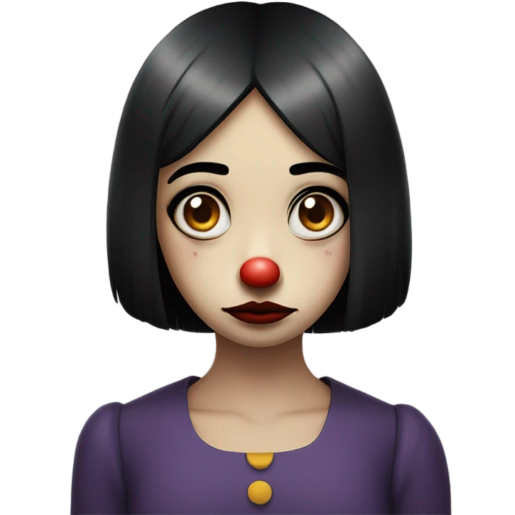 Sad clown girl with straight black chin length straight hair with a overly-emotive exaggerated sad look on her face  emoji