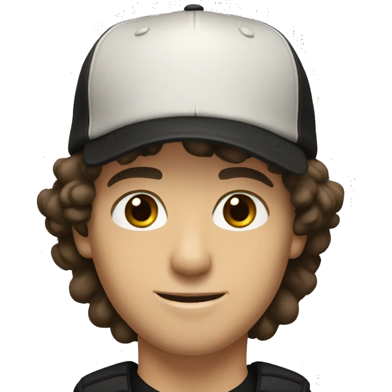 white young man with dark brown hair and light brown eyes with black skater hat emoji