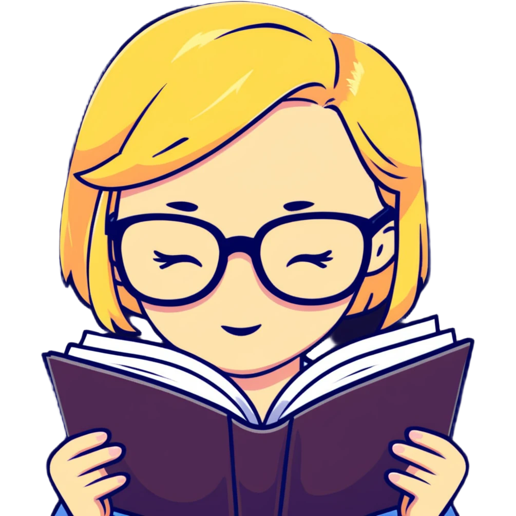 blonde girl with glasses looking down reading a book emoji