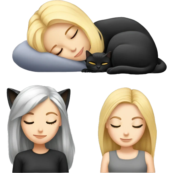 Girl with blonde hair sleeping with a black cat and grey cat  emoji