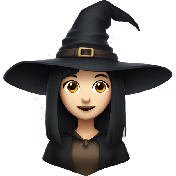 witch with short black hair, a witch hat, fair skin and brown eyes emoji