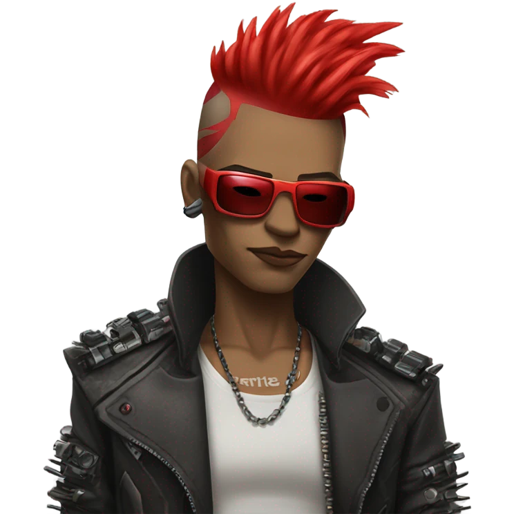 cyberpunk cyborg rockstar with red mohawk emoji