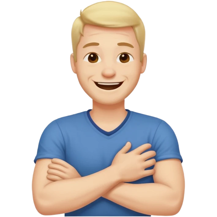 Arms cross holding neck laughing guy emoji
