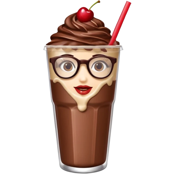 chocolate milkshake in a take-out cup with glassess and long lashes emoji