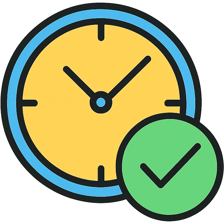 clock with a checkmark, minimal color icon style emoji