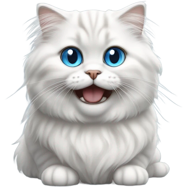 White and grey long haired Scottish fold with blue eyes laughing emoji