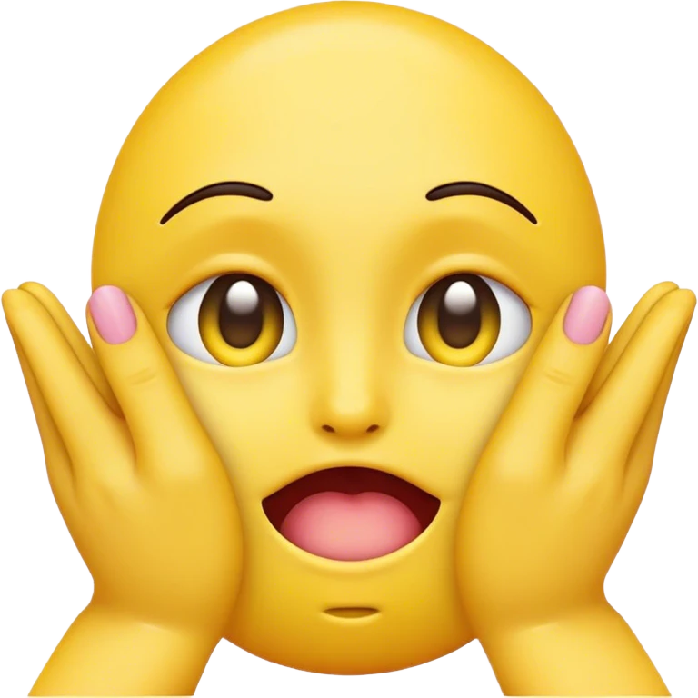 A yellow emoji with eyes that’s blushing with hands covering its face emoji