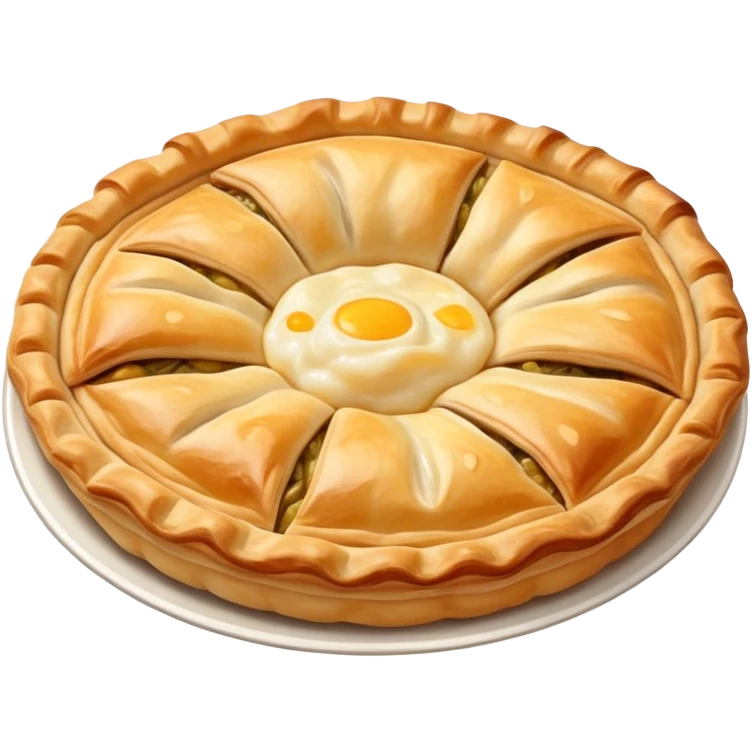 cinematic-realistic-flat burek-sa-sirom-dish-emoji,-showcasing-a-flaky-pastry-filled-with-cheese-rendered-with-crisp-textures-and-appetizing,-warm-lighting.  emoji