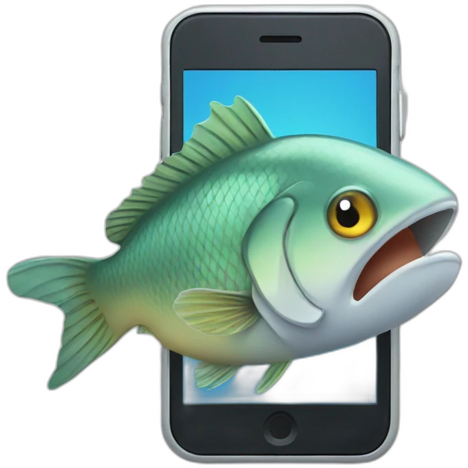 fish grabbing a mobile emoji