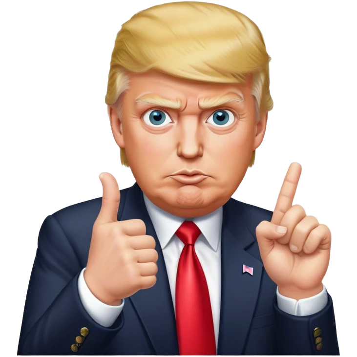 Super realistic Donald Trump pointing index finger up, realistic eyes emoji