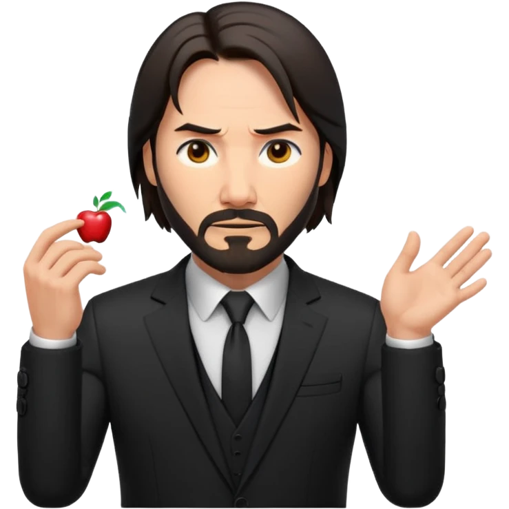 john wick as an apple-style emoji, action pose, black suit, beard, intense eyes emoji