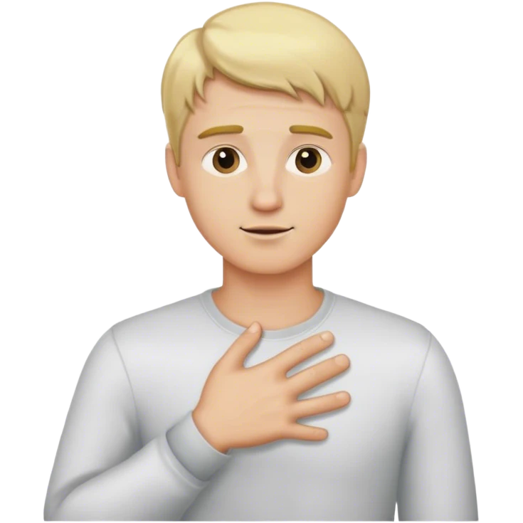 a blonde man put his  hand to the left of his chest emoji