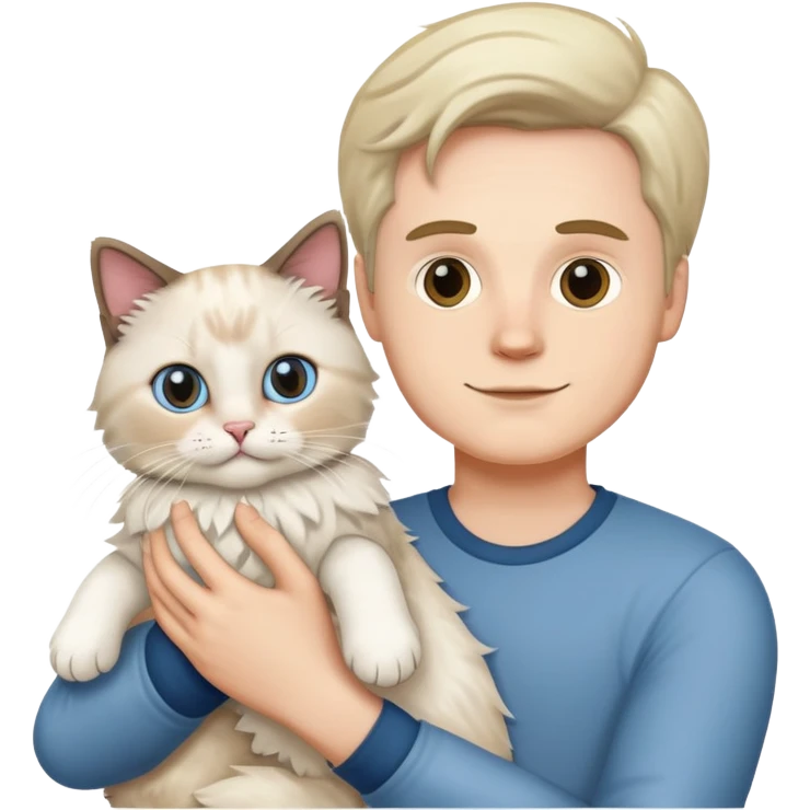 A white man holding a ragdoll cat emoji