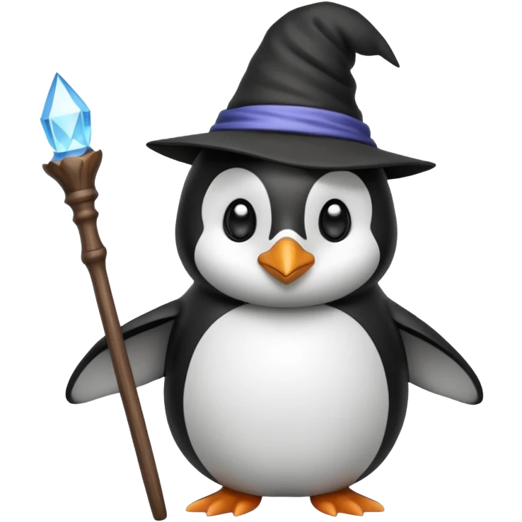 penguin wizard holding a wand emoji