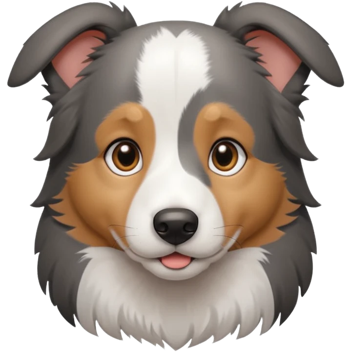 puppy dog, half border collie, gray fur, brown eyes emoji