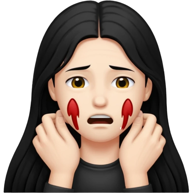 person choking themselves with black long hair  emoji