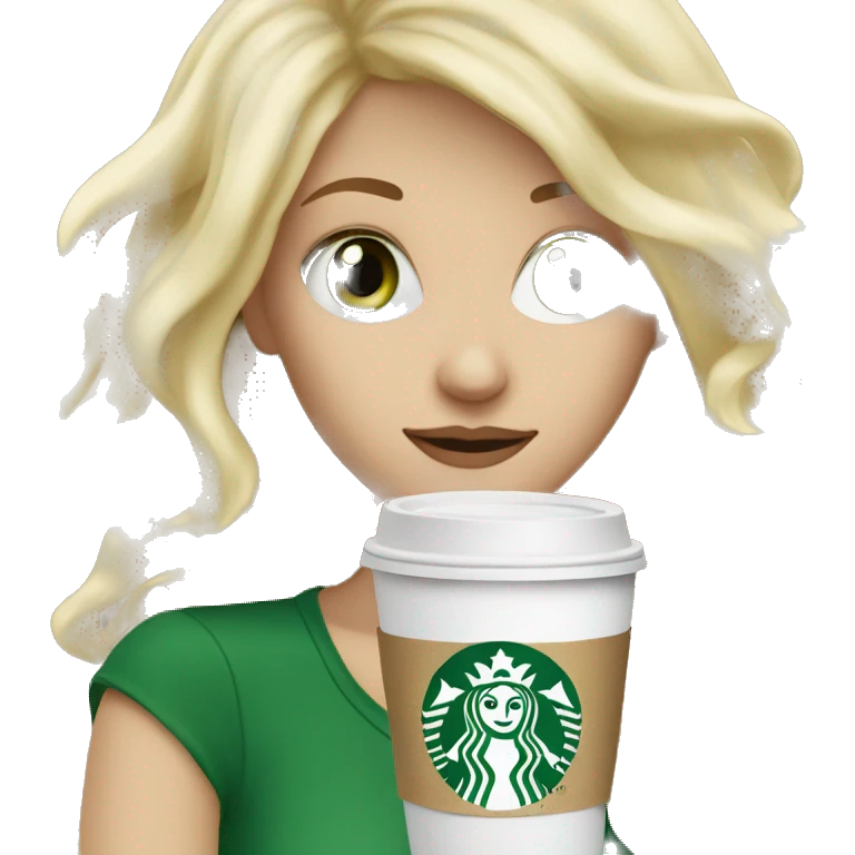 blonde girl with green eyes seeping starbucks coffee  emoji