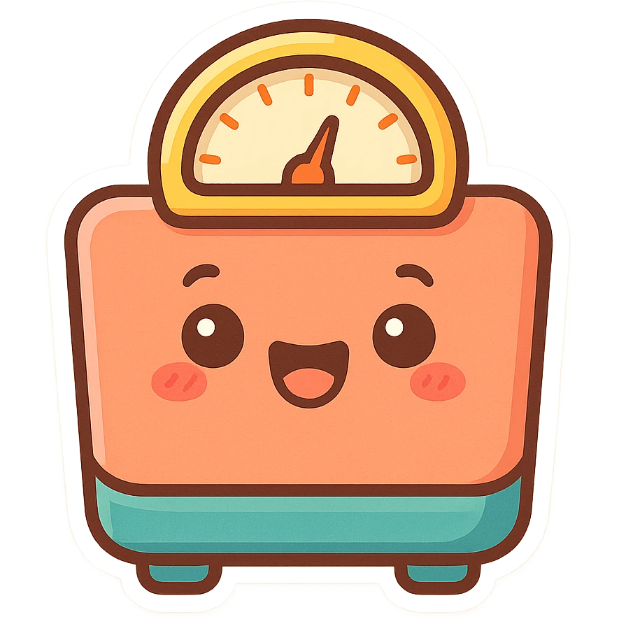 lustige Cartoon-Gewichtswaage mit Gesicht, bunter Stil emoji