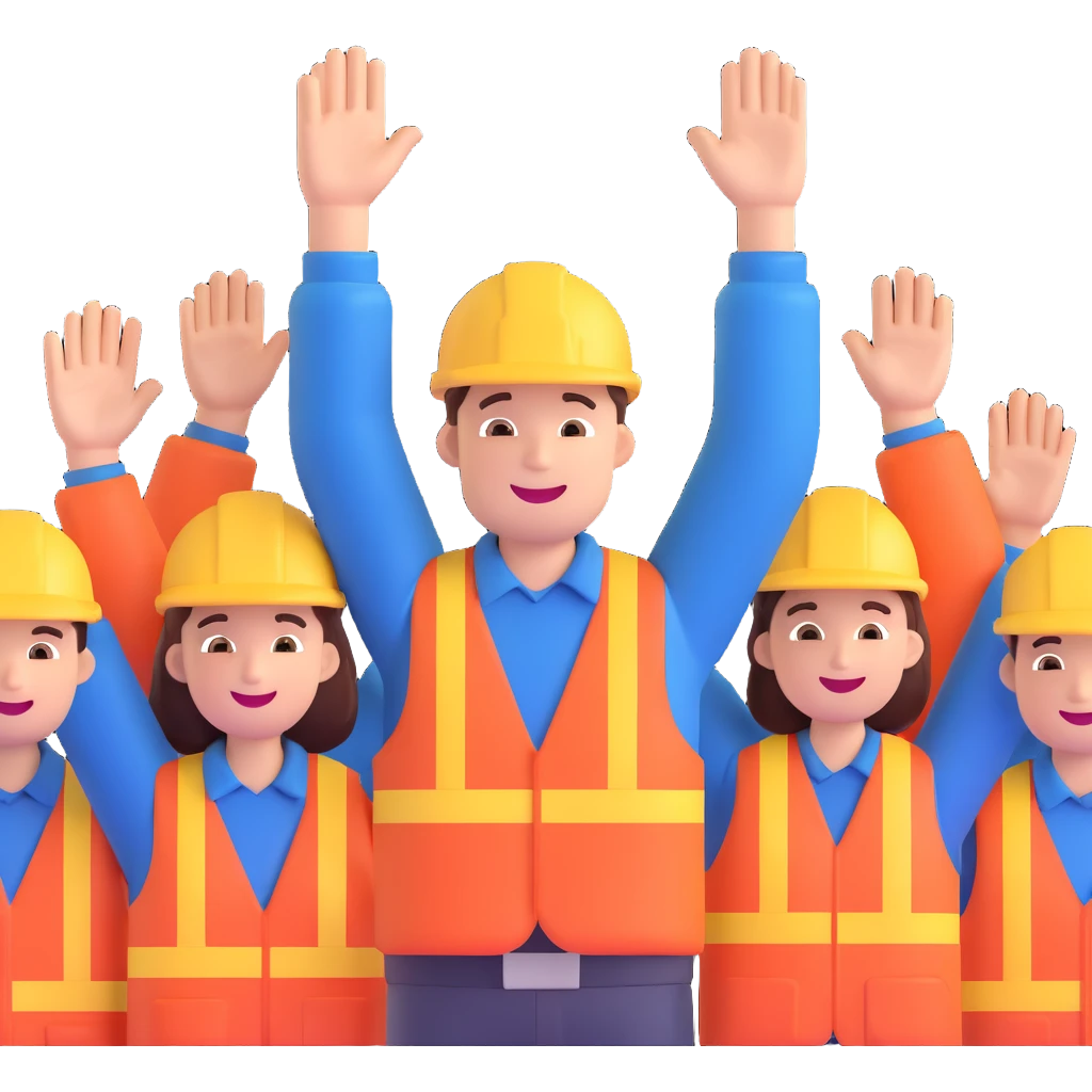 a worker being enthusiastically cheered on by a group of people emoji