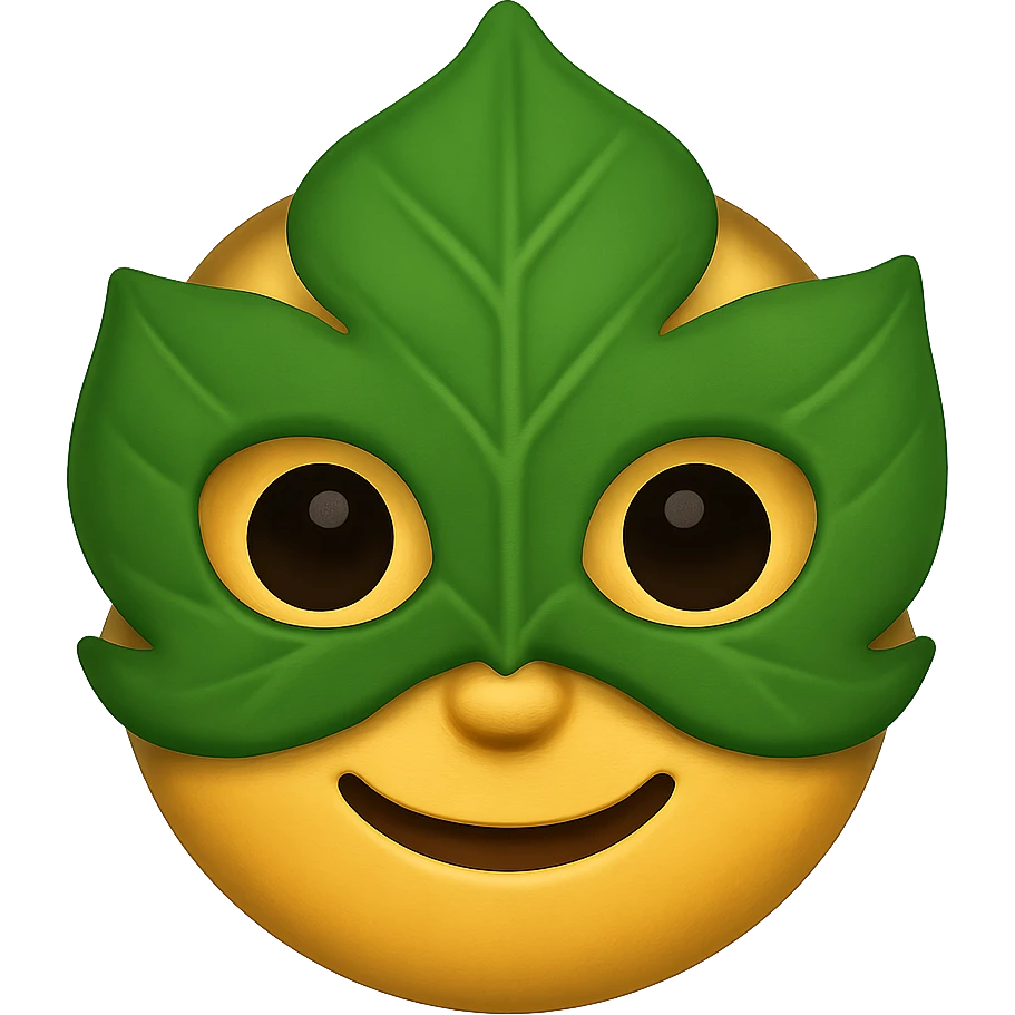 face with green leaf mask emoji, digital illustration emoji