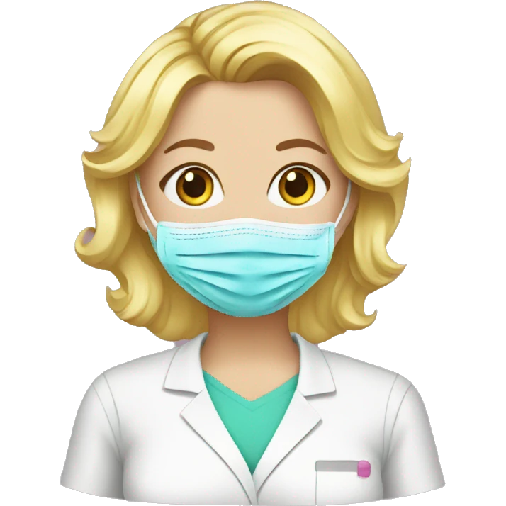 blonde beautician with pink scrub and surgical mask emoji