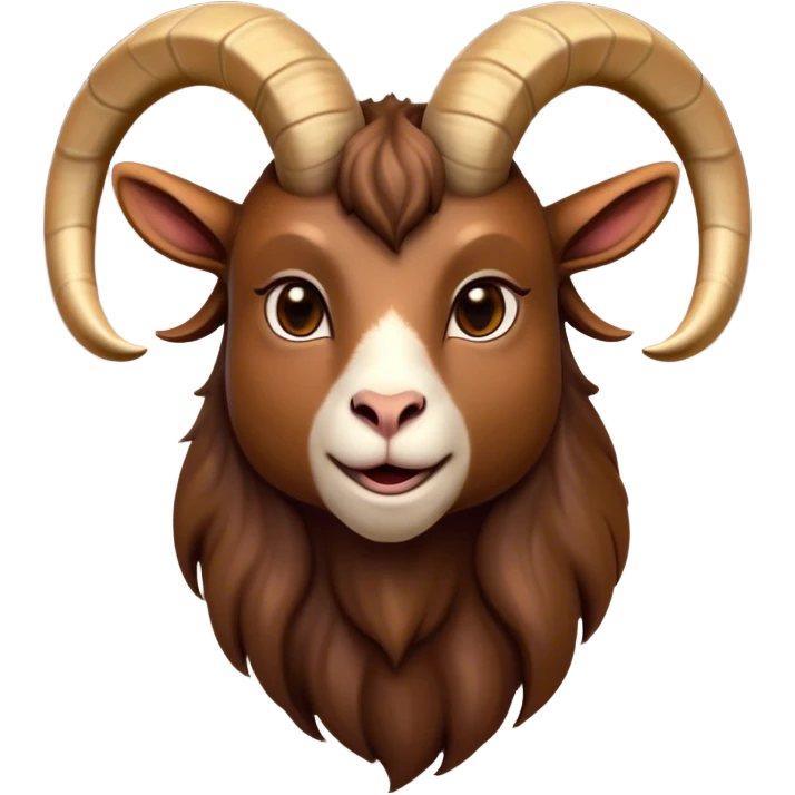Cinematic Noble Brown Goat Portrait Emoji, Poised and regal, with a sturdy, agile build and a smooth, well-groomed rich brown fur accented by gracefully curved horns, deep-set soulful dark eyes, Simplified yet sharp and sophisticated features, highly detailed, glowing with a warm, dignified glow, high shine, intelligent and spirited, stylized with an air of rustic elegance, focused and attentive, soft glowing outline, capturing the essence of a watchful and confident goat, so majestic it feels as though it could leap out of the screen with effortless authority! emoji
