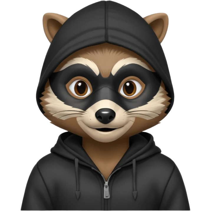 thief raccoon portrait, head and shoulders only, black burglar mask markings, sneaky smile, dark hoodie collar, mischievous eyes, 3D cartoon, mobile game icon style, clean background, no text, no watermark
 emoji