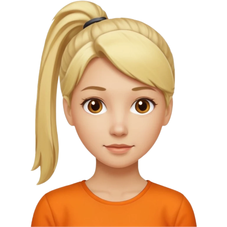 blond woman with pony tail and orange blouse emoji