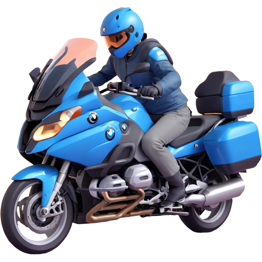 blue BMW R 1200 RT touring motorcycle with rider on road emoji