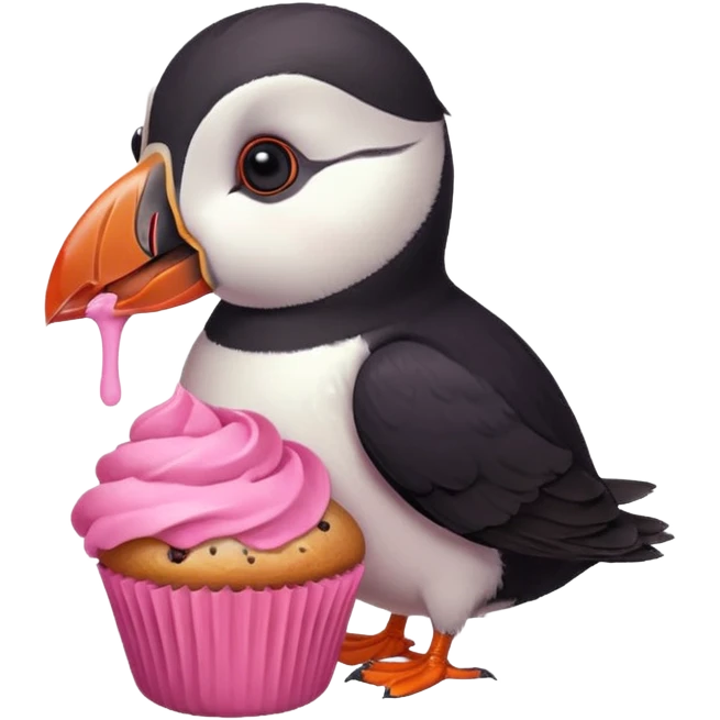 pink puffin that is pink, eating a muffin that is pink emoji