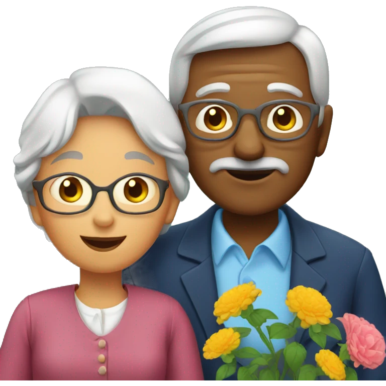 grandmother and grandfather with flower plants emoji