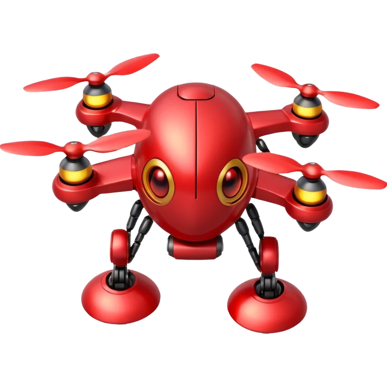 red Flying robot, small propellers, glowing eyes emoji