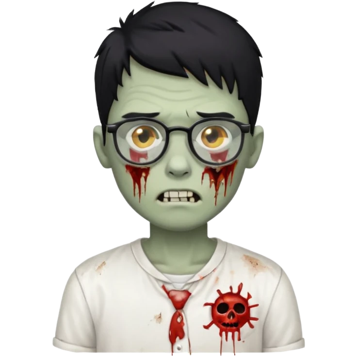 zombie boy with black hair, glasses, and white shirt emoji