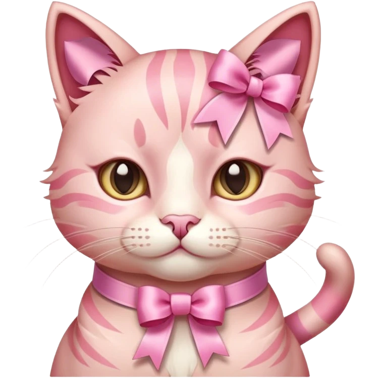 A cute pink cat wearing lots of ribbons emoji