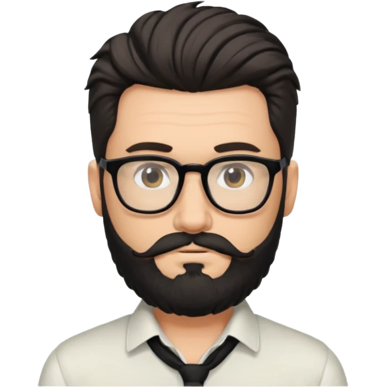 یه پسر سفید پوست با ریش مشکی و مدل موی جذاب که موهاش رو به بالاهست و عینک زده emoji