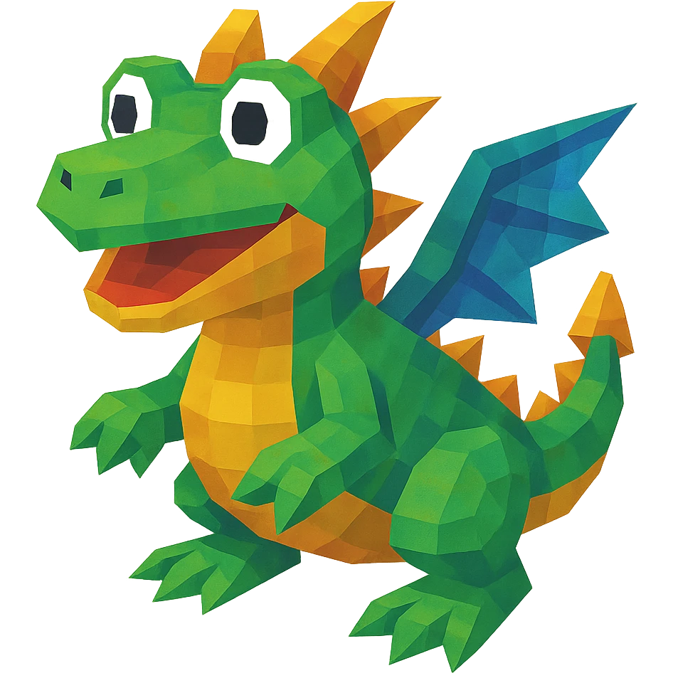 low-poly 3D style of a dragon and frog fused together, cute and stylized emoji
