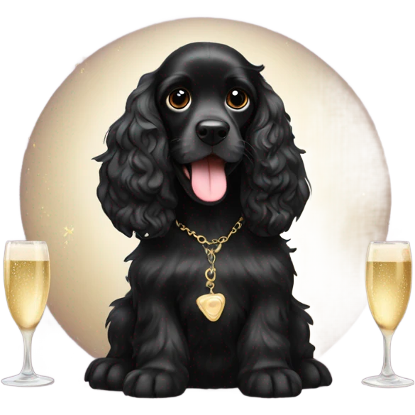 Black cocker spaniel drinking shampaigne emoji
