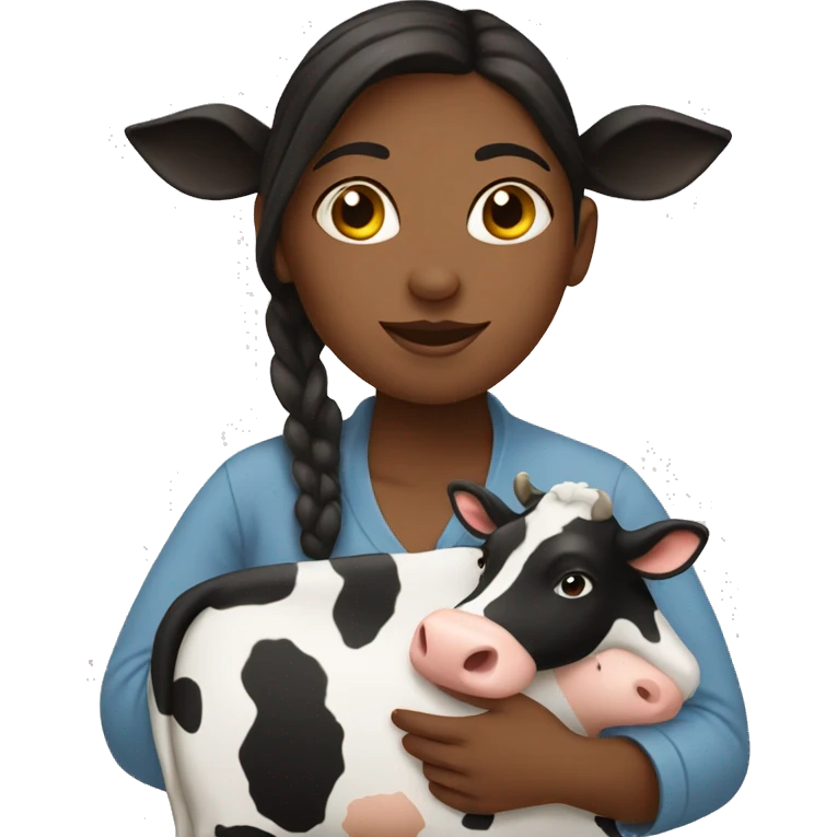 Girl holding a cow emoji