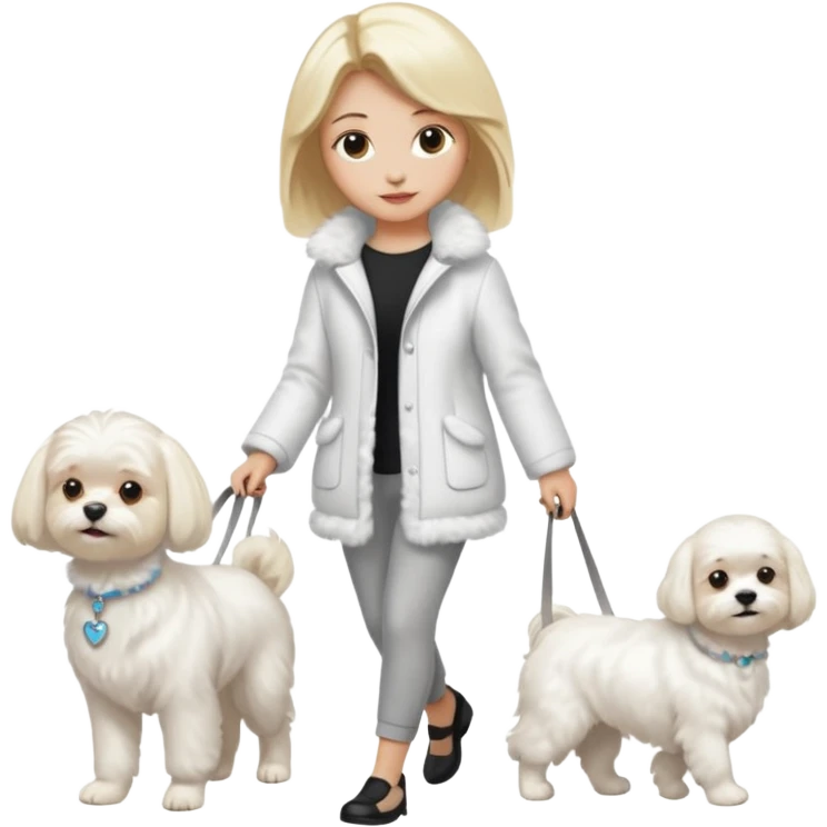 blonde woman wearing white walking only one maltese dog emoji