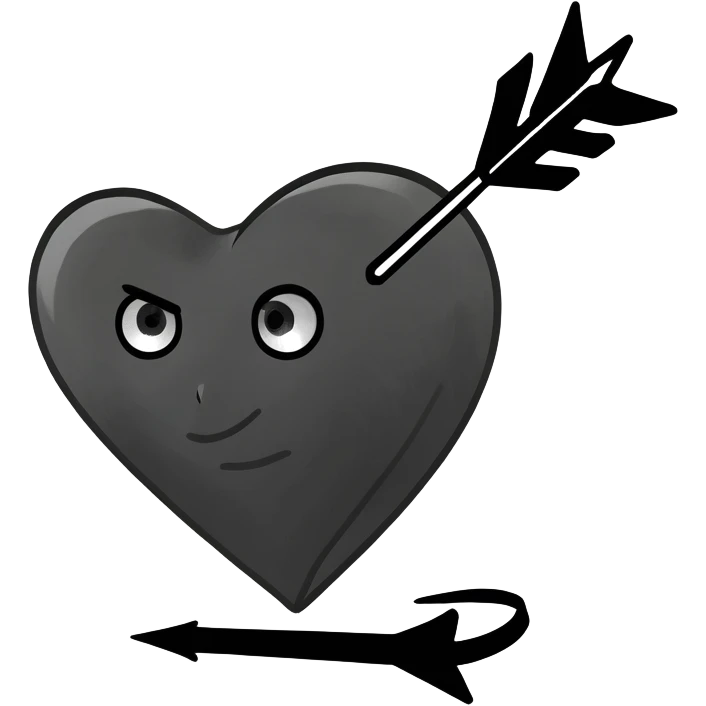 Plain black outlined heart with a black arrow going through it  emoji