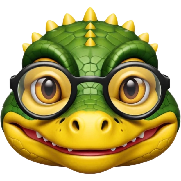 Cocodrilo con boca cerrada mirando de frente que tengan lentes negros y oscuros y sea color amarillo con fondo blanco emoji