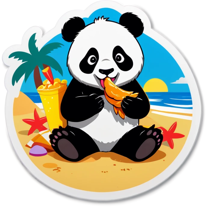 Panda eating chicken wings near beach  emoji