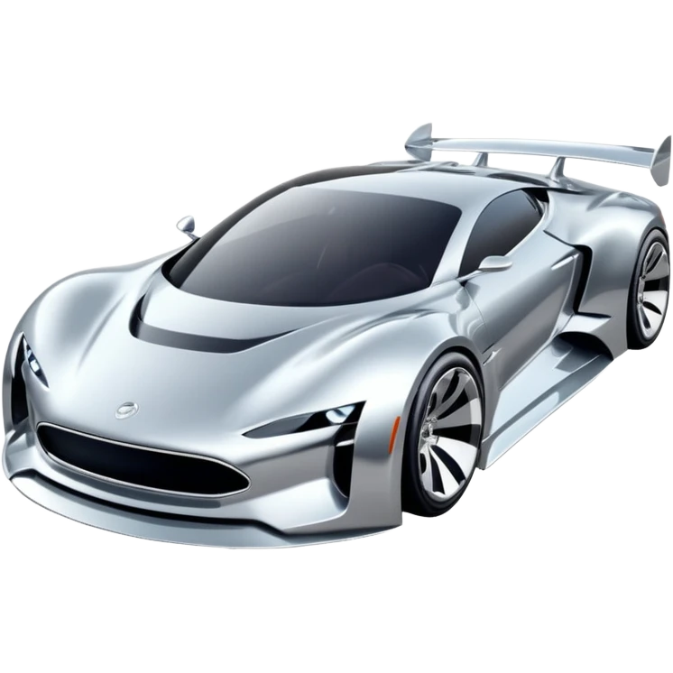 A low-profile futuristic car emoji made of polished silver chrome, wide body stance, smooth aerodynamic shape, glossy metallic surface, soft reflections, luxury swag aesthetic, minimal details, iOS emoji style, centered on clean white background, studio lighting emoji