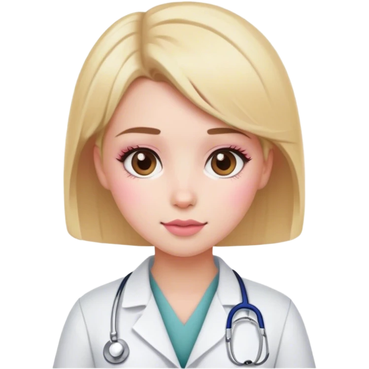 blonde girl with short hair, white skin, pink blush, she will be a veterinarian and brown eyes emoji