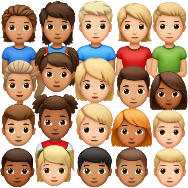 group of children's heads with various hairstyles, fun and diverse emoji