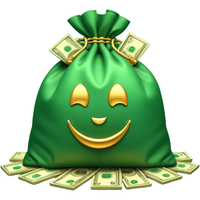 

3D emoji style, big bag of money, flying dollar bills, rich casino vibe, smooth lighting, high detail, clean edges, transparent background



 emoji
