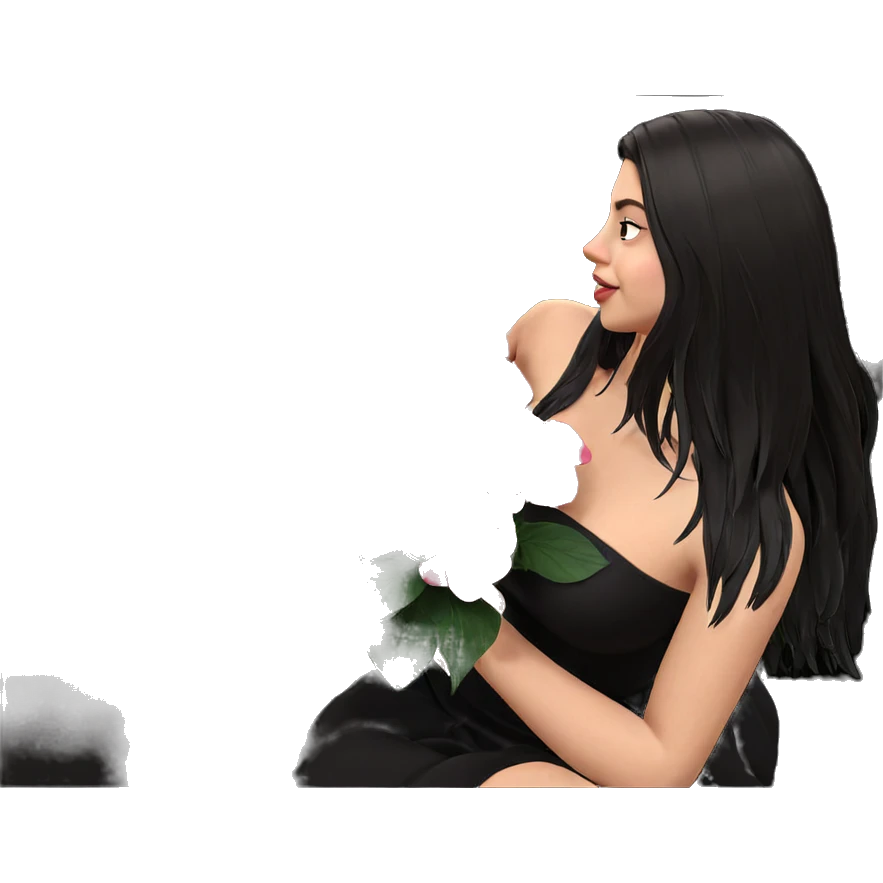 girl in black dress with flowers emoji